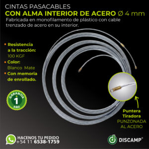 Guía pasacables 20 metros 4mm Nylon Macizo Blanco